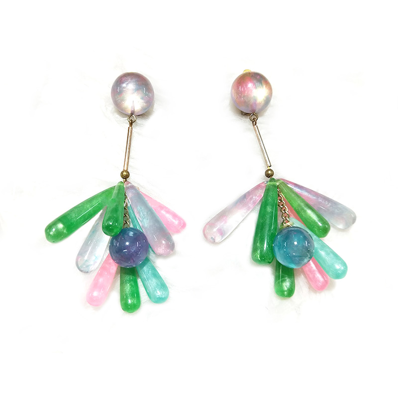 Coloured crystal pillar acrylic Round Earrings