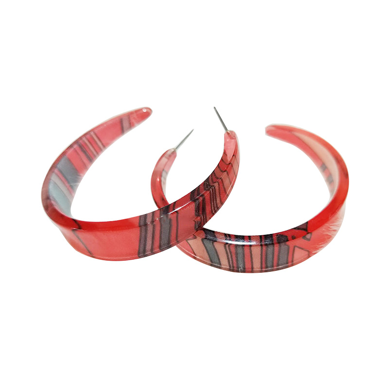 European and American style geometric deep red semicircular acrylic jewelry earrings