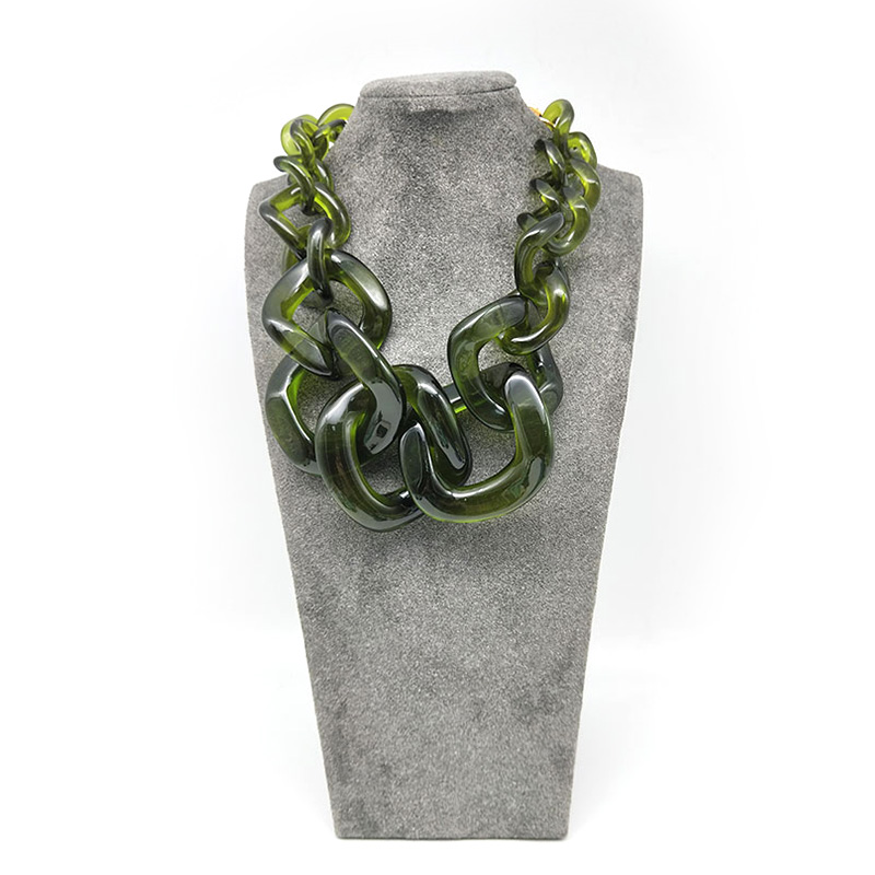 Fashion Rough Chain Dark Green Transparent Acrylic Resin Rough Chain Link Necklace