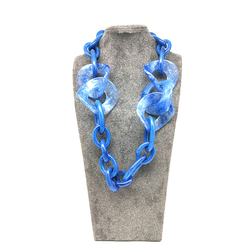 European and American Style Fashion Exaggerates Rough Chain Blue Transparent Geometric Necklace