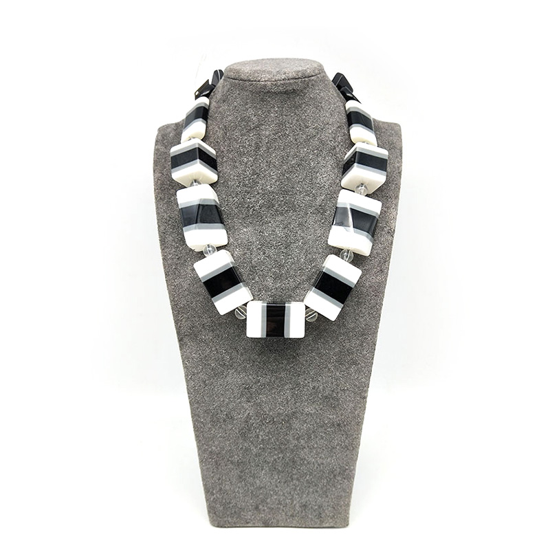 Fashion geometry square black and white acrylic resin Necklace