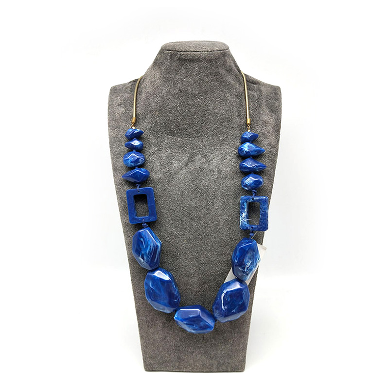 Fashion Geometry Square Blue Marble Texture Necklace for Women