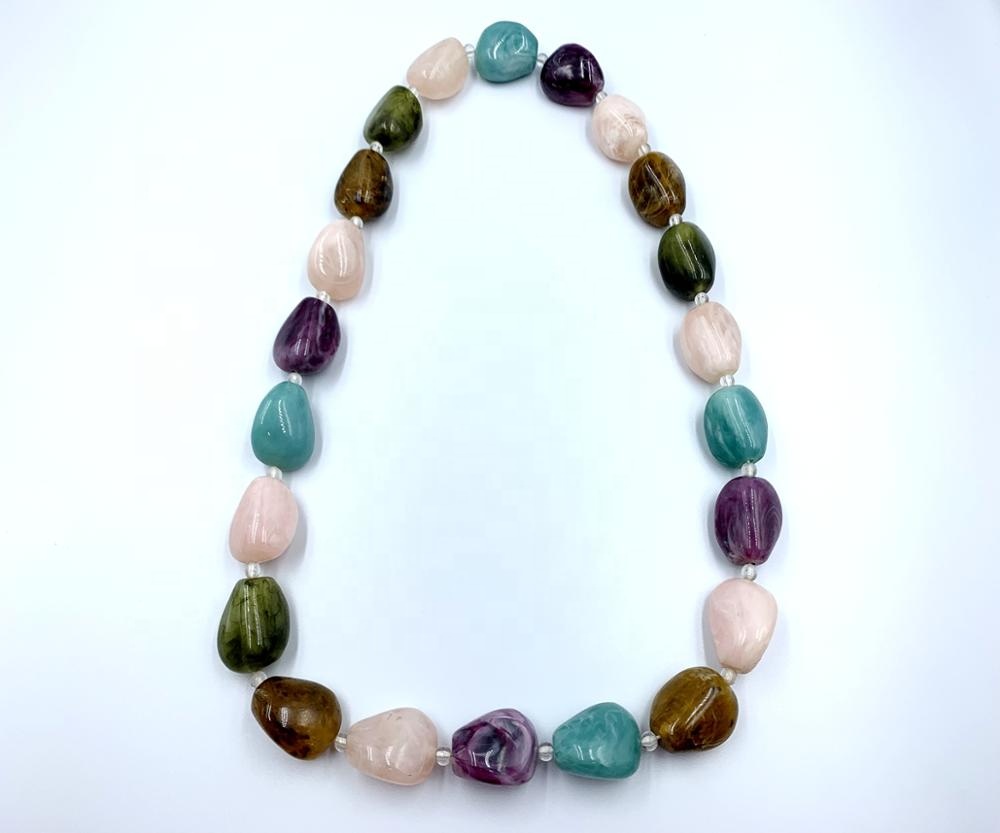 Popular colorful multicolor stone link resin necklace resin chain for women