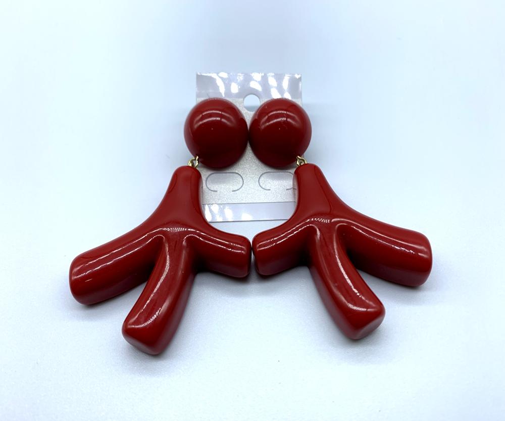 Safety pin coral shaped resin pendant earring for women